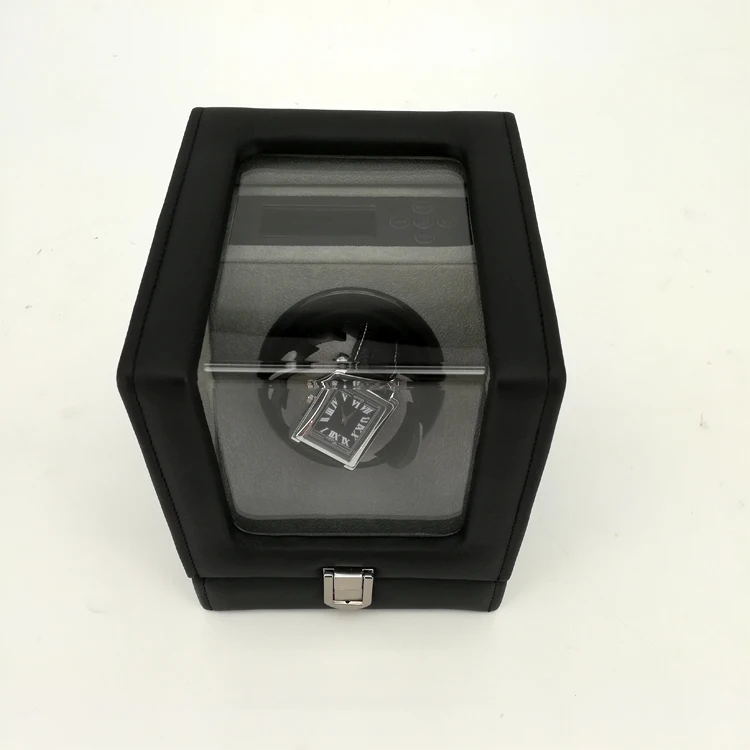 Luxury wooden leather single watch winder with clear plastic window automatic watch winder