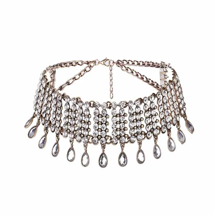 Collar Chokers Necklace & Pendant Fashion Full clear Crystal Collier Double Chain Wedding Charm Chocker Neck Wholesale