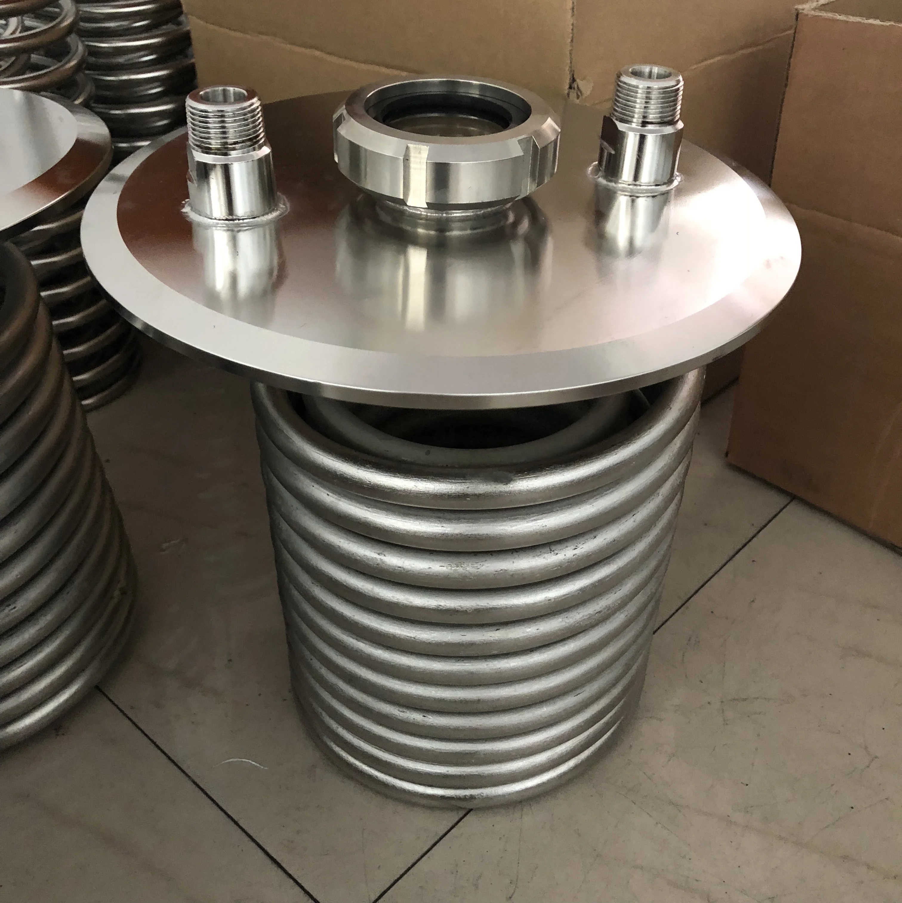 Stainless Steel Tri Clamp 4inch Flat End lid  with condensing coil and dip tube