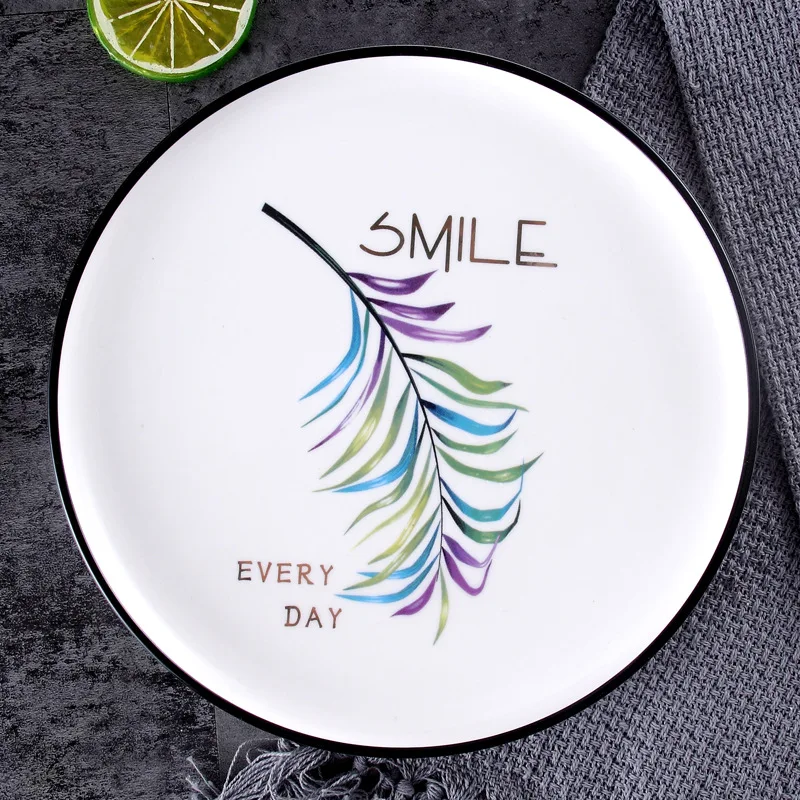 
Custom Ceramic Dinner Plates Green Leaf Porcelain Dessert Plates 
