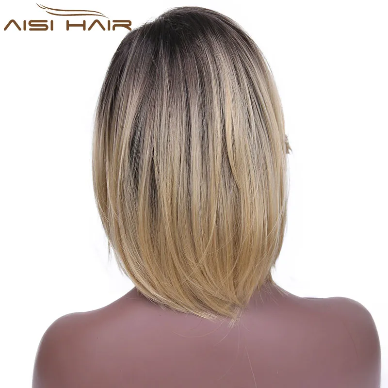 Aisi Hair The Best Selling Short Straight Bob Wigs For Black Women Synthetic Black Blonde Ombre Two Tone Color Hair Wig