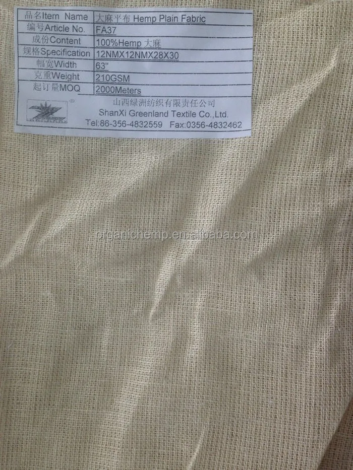 Новое появление высокое качество дышащая 100 конопляная ткань