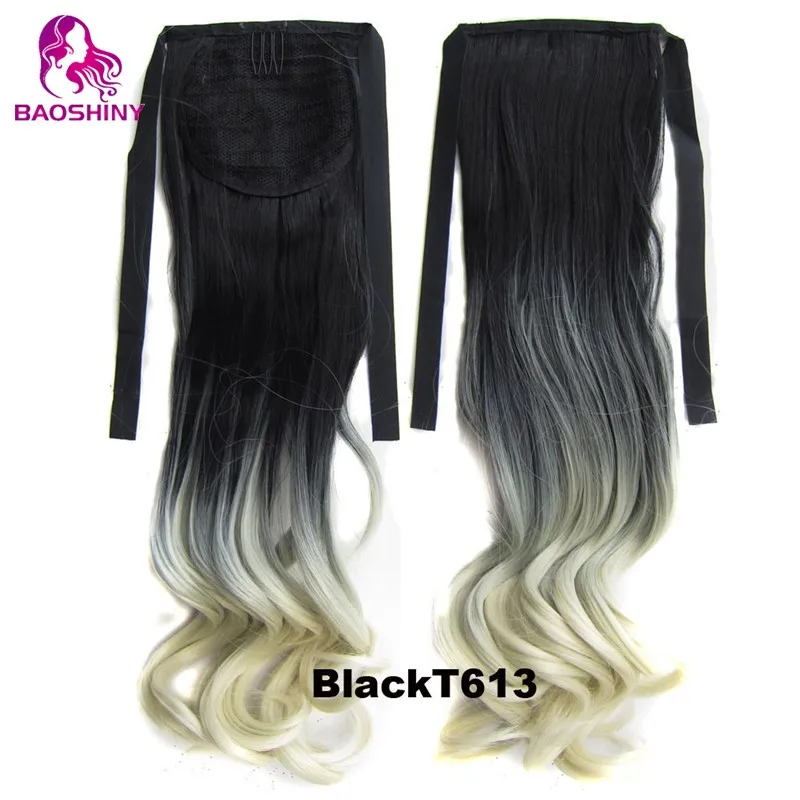 
22inches Two Tone Wavy Pony Tail Synthetic Hairpiece Straight Two Color Ponytail Hair Tail 