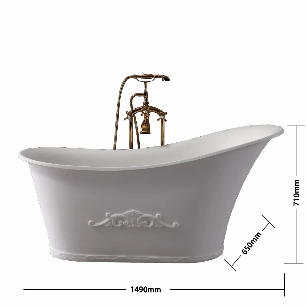 Antique Bath tub Shaped Backrest White Stand Alone Solid Surface Stone Resin roll top bath Bathtub