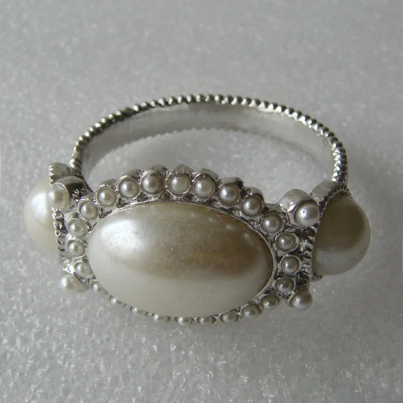 Vintage Gold With White Pearls Jeweled Metal Napkin Ring
