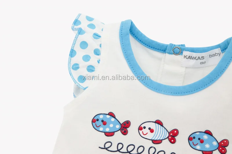 hot saling summer lovely fish pattern blue and black round dot two piece cute baby girl dress