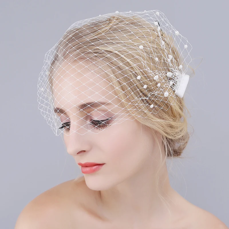 
O920 Short pearl wedding veil headpiece handmade bridal veil hijab bridal birdcage sexy veil mask 