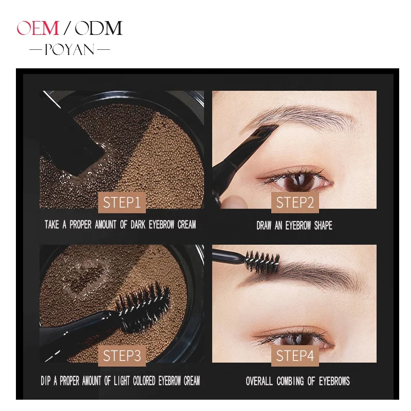OEM makeup air cushion 2 color eyebrow with brush mirror