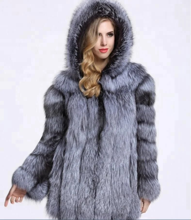 Wholesaler Long Chinchilla Fur Coat Hooded Plus Size White Black For Women Men