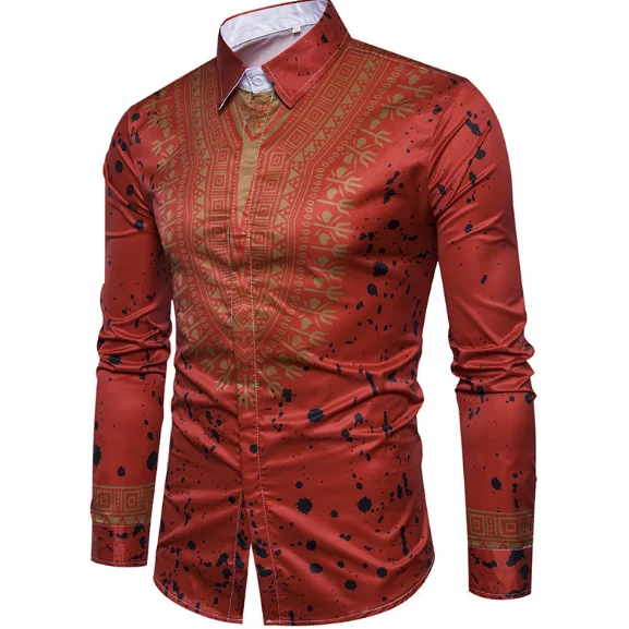 Cy30878a 2018 Новый стиль Мужская национальная рубашка с длинным рукавом и принтом разбитых цветов