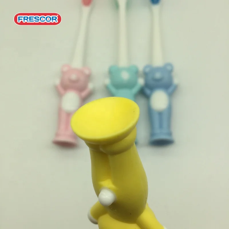 Customized Bear Cartoon handle kids toothbrush With suction cups