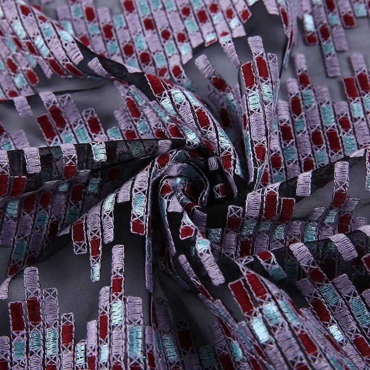 Customized design multi color mesh dress color embroidery net fabric embroidery