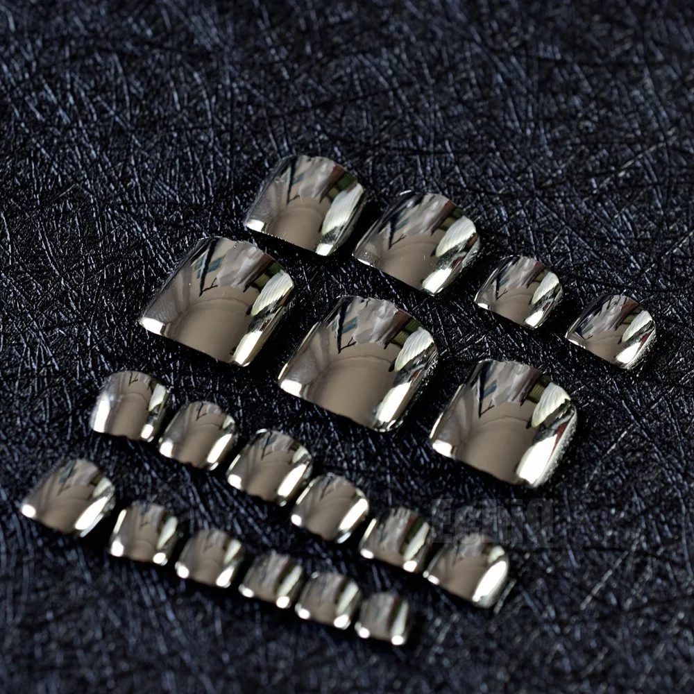 Темное серебро пальцы ногтей зеркало серого и серебряного цветов накладные ногти для ног блестящие 24 шт. женские Маникюрные Типсы