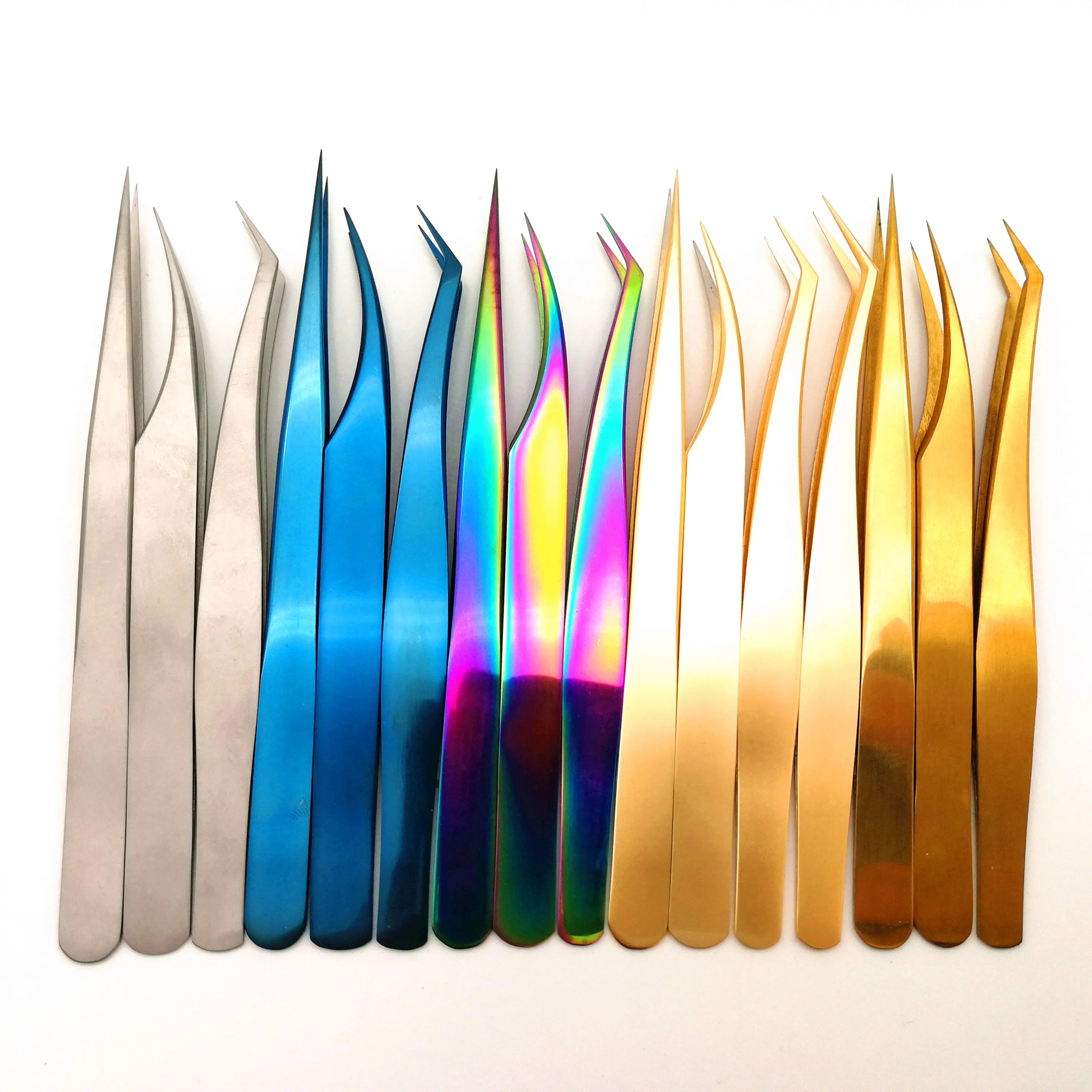 Wholesale eyelash extension tweezers kit custom curved volume lash tweezer sets tools