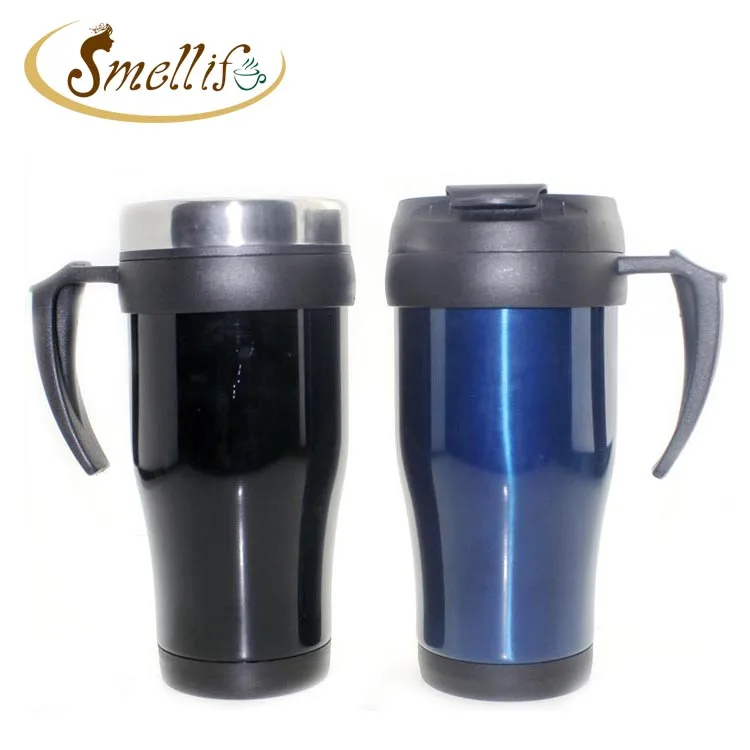 
16oz Stainless Steel Plastic Double Wall Travel Thermal Coffee Mug with flip lids 