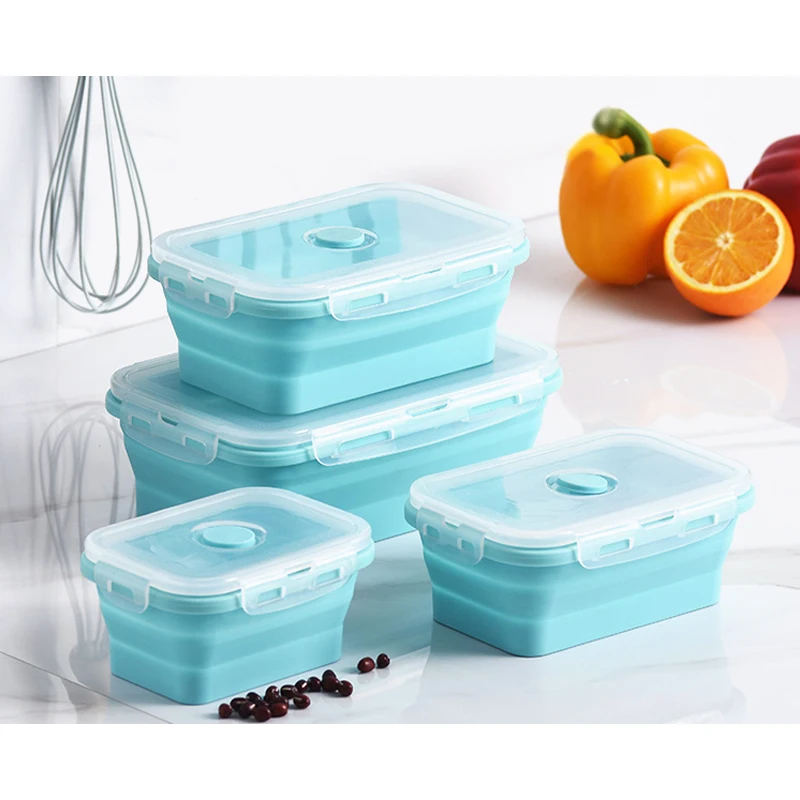 Set Of 4 China Supplier Wholesale Bpa Free Silicone Safe Camping Foldable Storage Lunch Box