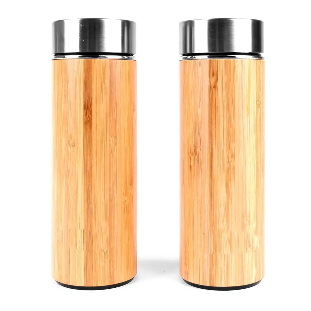 400ml Double wall insulated Vacuum Bamboo Tumbler,Drinking bottle Thermos Cup with Strainer,bamboo water bottle /tea infuser