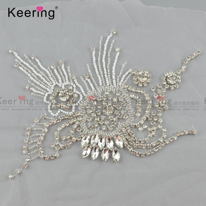 wholesale handmade white pearl beaded bridal waist belt for wedding dress WRA-845