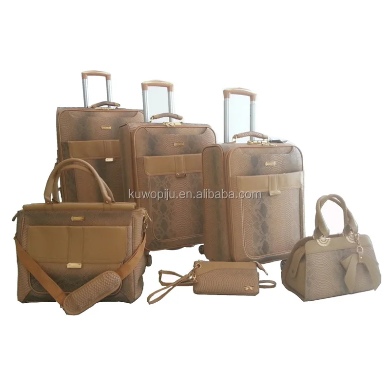 new design snake leather 5 pcs trolley pu luggage leather luggage and bags
