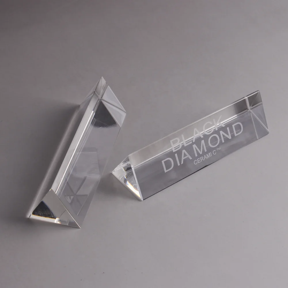 Wholesale Engraved Triangle Crystal Prism Paperweight Clear Optical Glass Triangular Prism For Sale