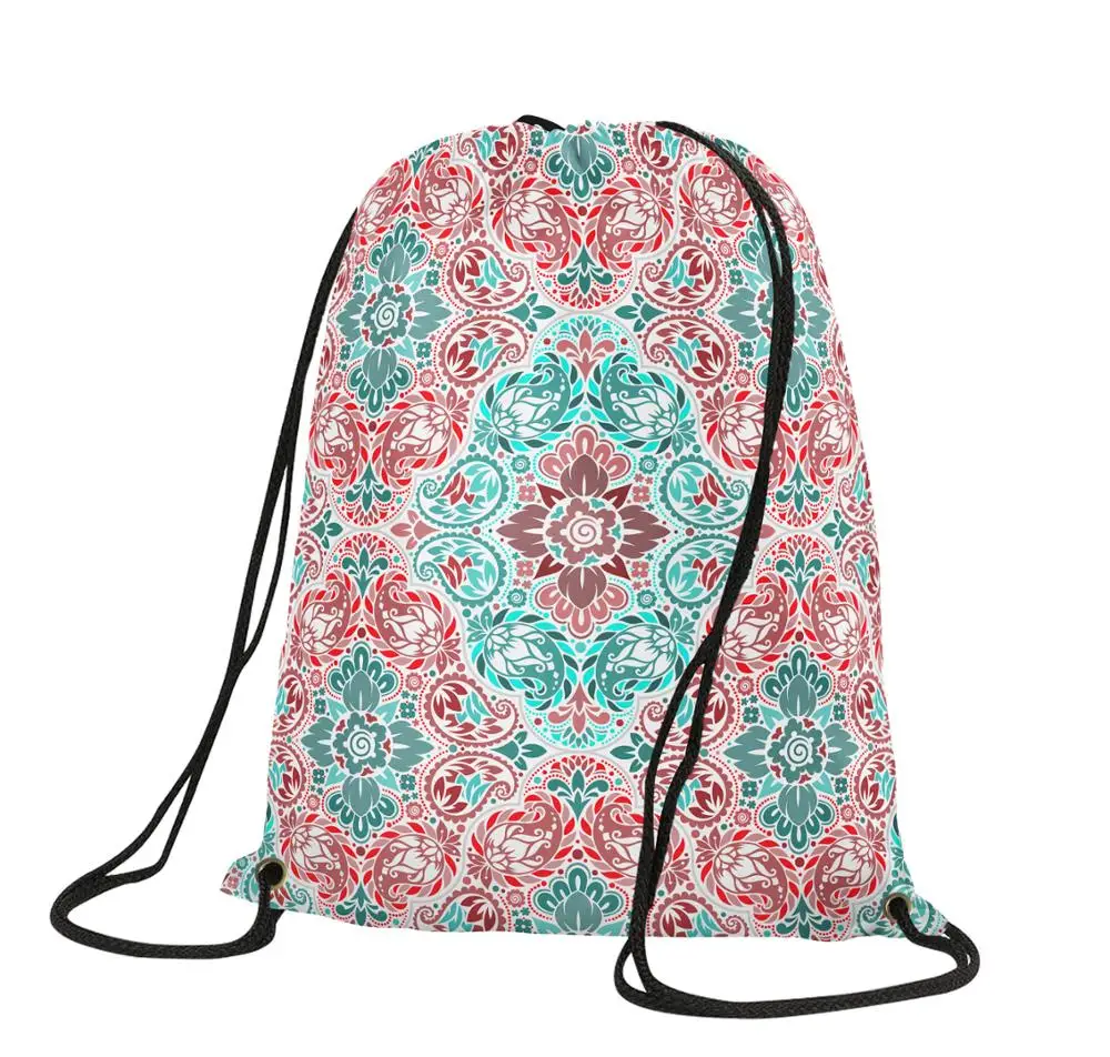 3D Print Rainbow Bohemia Backpack Shopping Eco-friendly Mandala Printed Drawstring Bag customizable