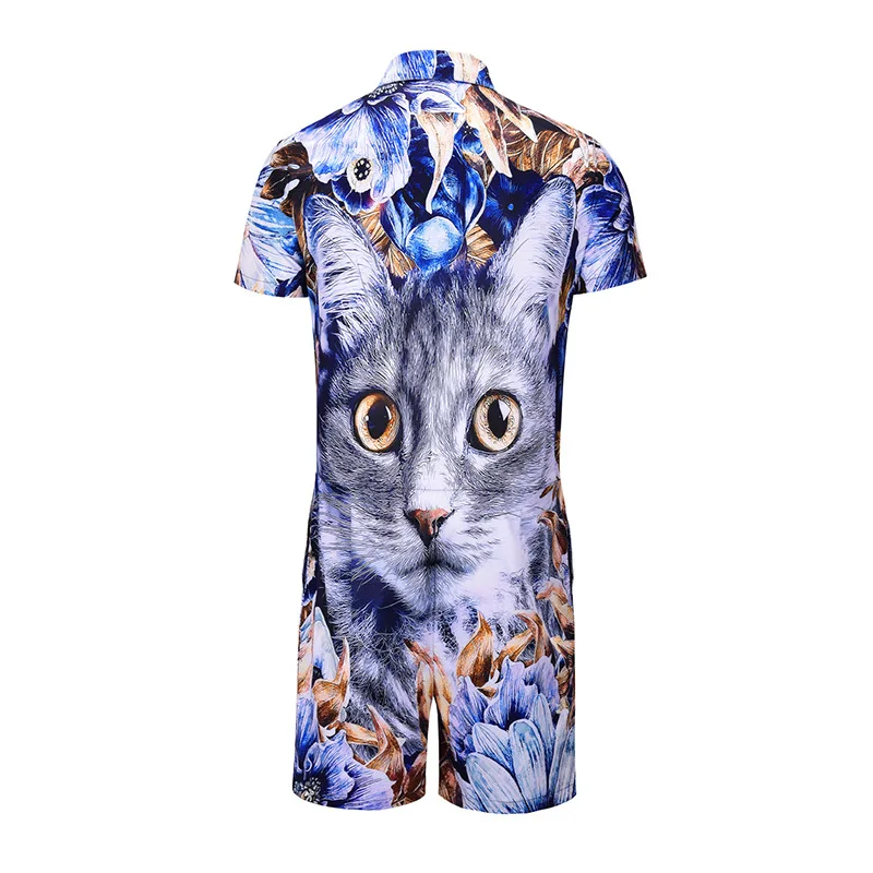 casual fashion 3d dyed sublimation print jumpsuit for men