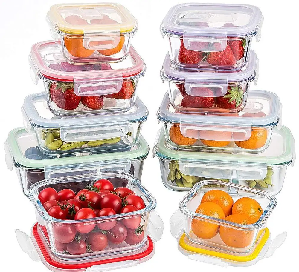20pcs food storage containers Borosilicate Glass Food Storage Meal Saver Containers with vented Lids BPA Free Airtight