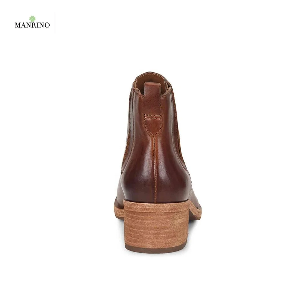 MANRINO-0192 Handmade Distressed Red Brown Genuine Leather High Quality Comfortable Chunky Heel Women Leather Sole Ankle Boots