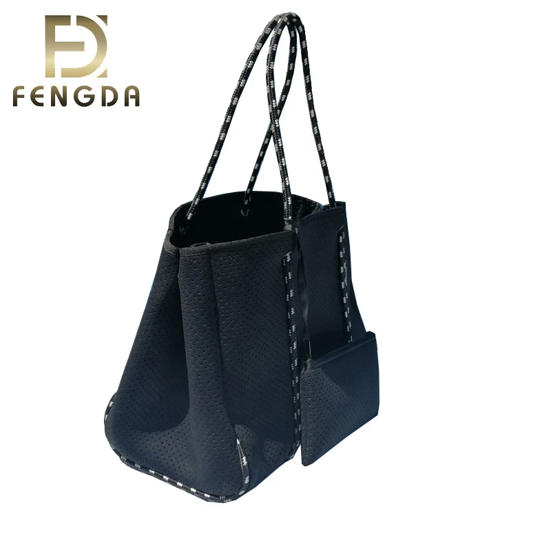 4MM high quality fashion colorful custom printed woman perforated neoprene beach tote bag