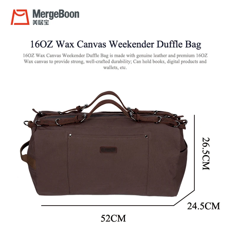 Manufacturer custom logo waxed canvas weekender duffle bag for travel
