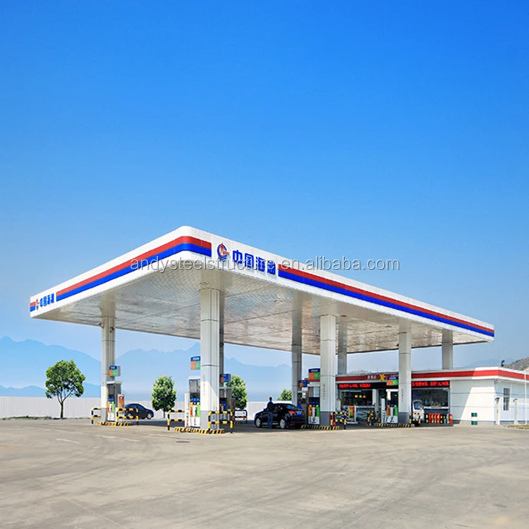 Prefab Space Frame Steel Structure Petrol Station/Toll Gate Canopy Aluminium Composite Panel Gas Station Roofing