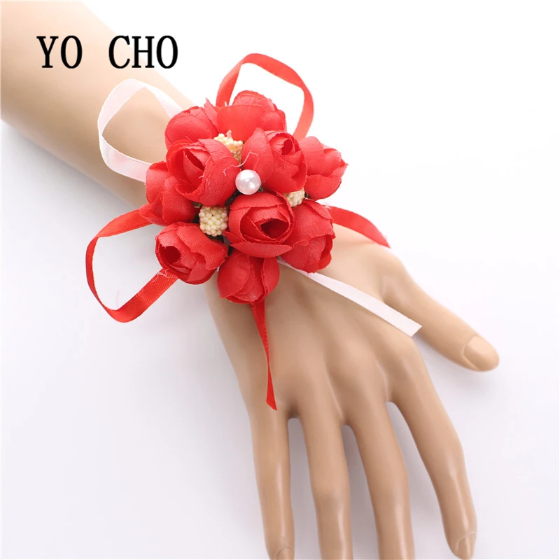 
YO CHO wholesale Christmas decor hand accessories for girls rose lovely bridal bridesmaid party corsage flowers with beige bud 