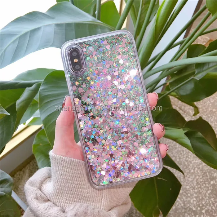 Colorful Moving Stars Heart Liquid Glitter Quicksand Phone Case For iphone X 6 7 8 plus 3D Bling Colours Quick Sand Cover Shell