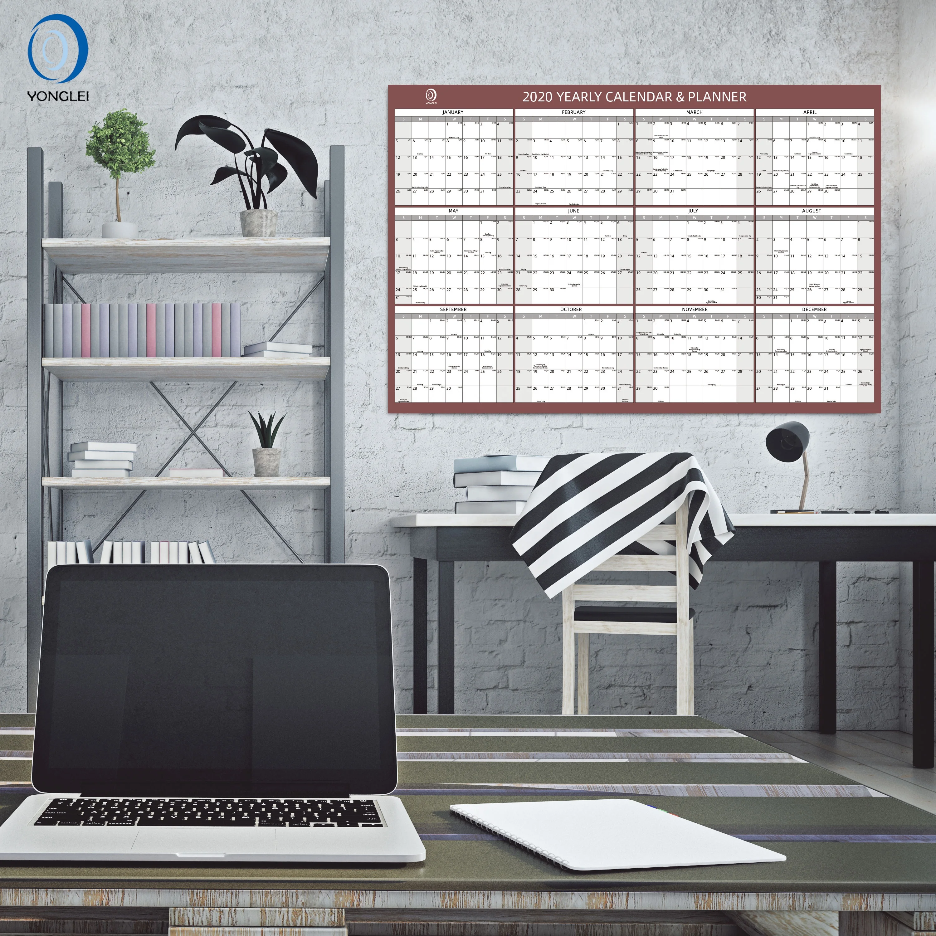 022-5B1 Laminated 2 sided calendar yearly jumbo wall calendar customised calendar