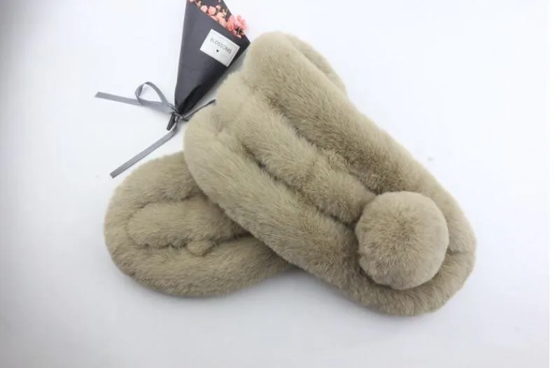 STABILE зимний теплый женский толстый теплый шарф из искусственного меха кролика с помпоном