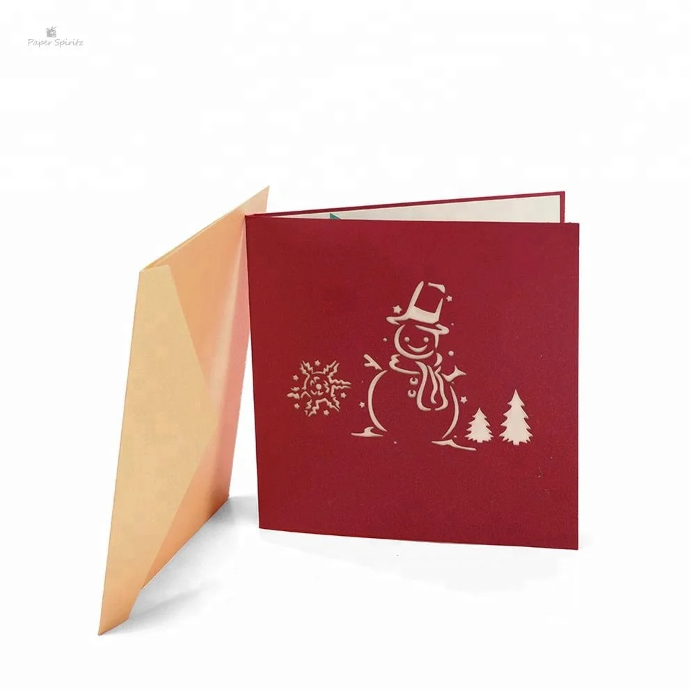 
Christmas tree and snowman pop up card 3D laser cut handmade postcards custom Christmas greeting cards gifts souvenirs 