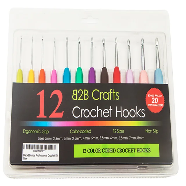 2021 New  style 12pcs TPR handle crochet hooks , extra long aluminium crochet hook set