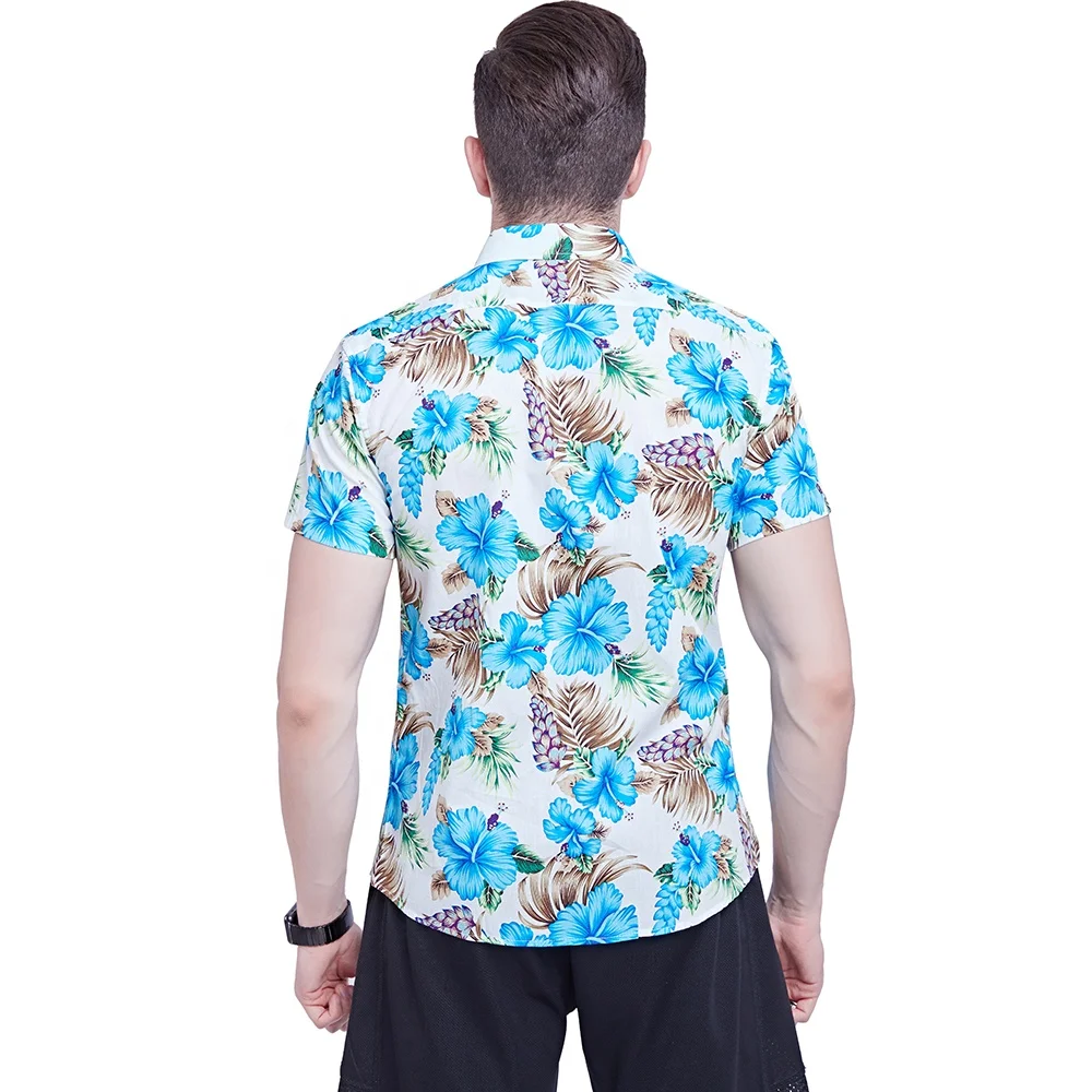 New model in stock adults flower print cotton summer beach shirts man for men