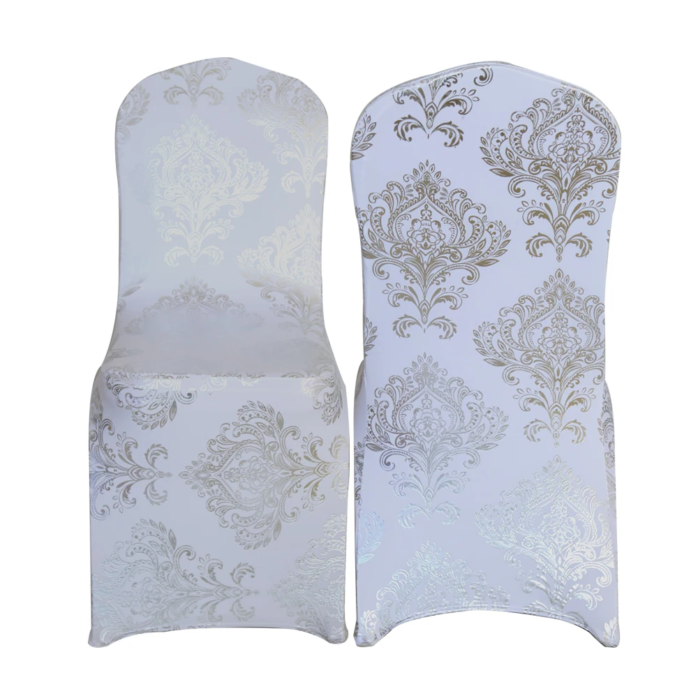 
Universal Gold Metallic Spandex Printing Banquet Chair Cover Damask Stamping Chair Cover For Wedding Party Christmas 