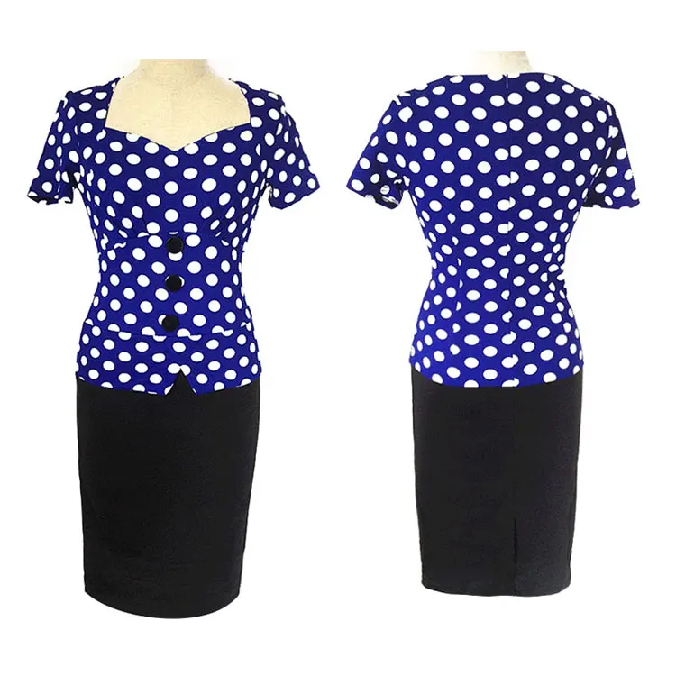 
In Stock Item Two Piece Office Dress Patchwork Dot Elegant Business Party Formal Bodycon Pencil Work Dresses 