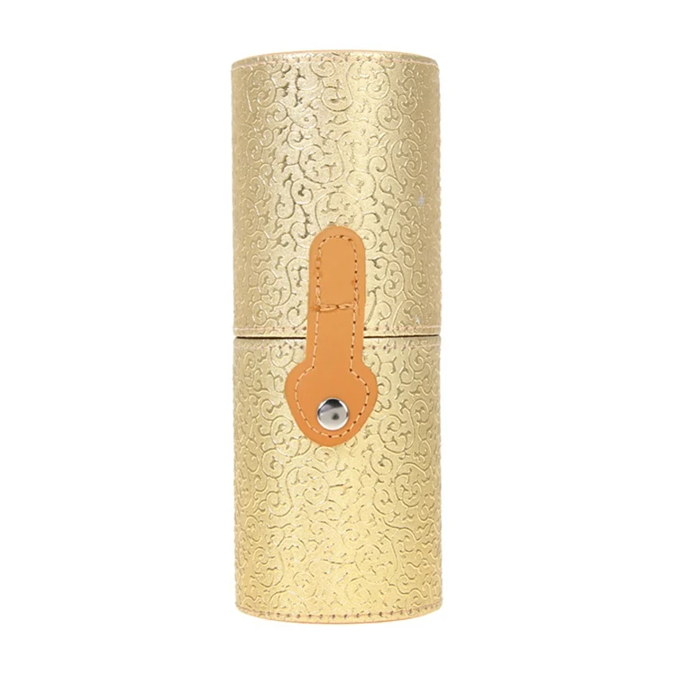 Factory custom all kinds leather bush storage barrel cosmetic cases cylinder cosmetic bags make up bush holder