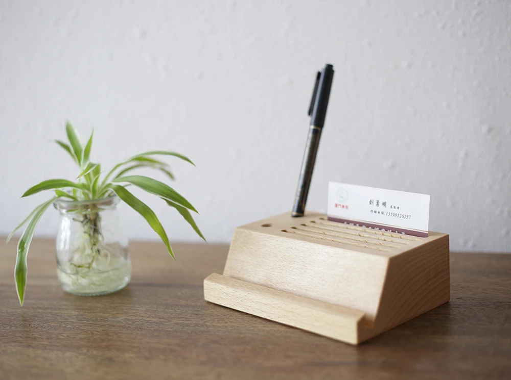 2018 hot sle creative office desk organizer wooden phone holder name card pencil case set