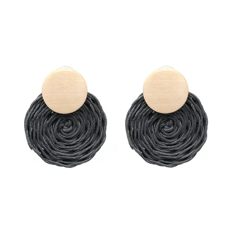 2019 New Korea Handmade Colorful Woven Rattan Drop Earrings Round For Women Girl