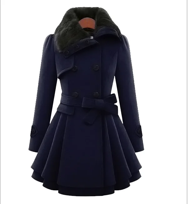 WingTu Custom Logo Wholesale Women Warm Double Breasted Artificial Belt Overcoat With Pocket
