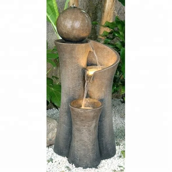 DECORATIVE ELEGANT POSH MODERN STYLISH OUTDOOR GARDEN THREE LAYER WATER FOUNTAIN WITH LED LIGHT