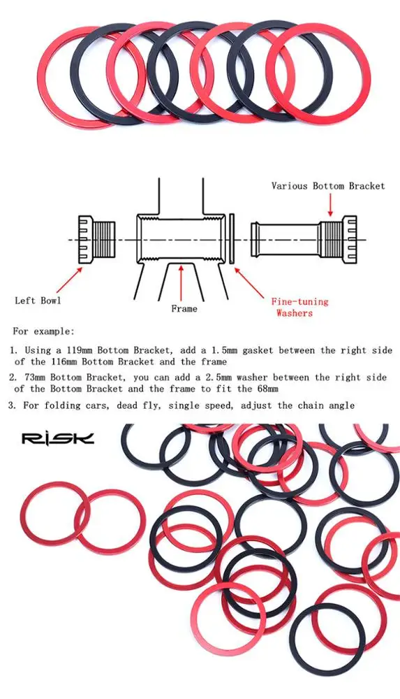 Bicycle Hub Spacers MTB Bottom Bracket Washer Cassette Flywheel Gasket Aluminium Alloy Bike Washer 1/1.5/2/2.5/3mm