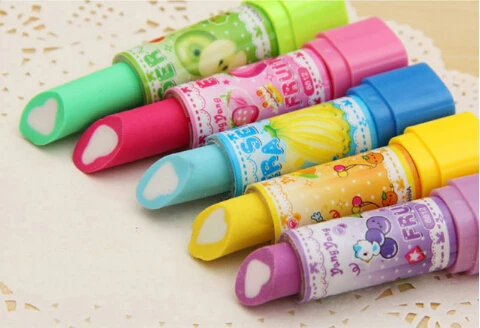 Fashion Kid Cute Lipstick Shaped Rubber Eraser with Fruit Scented for School Back Gift