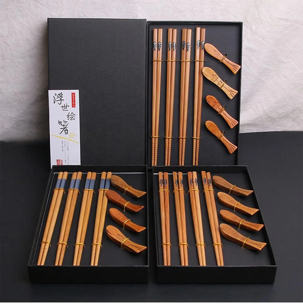 
reusable bamboo chopsticks and chopstick holder rest gift set wholesale 