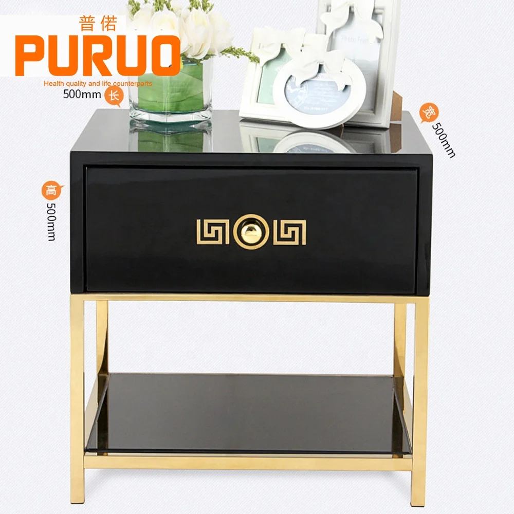 Bedroom furniture stainless steel wooden storage end table nightstand corner bed side table