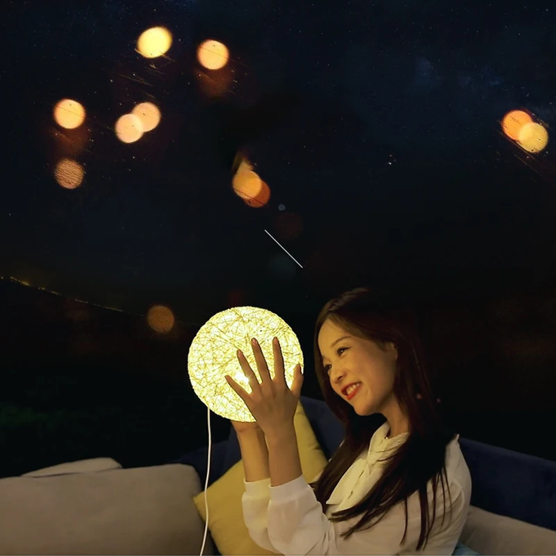 Decor Lamp wooden base rattan ball night light Christmas gift 3D Illumination LED Night light